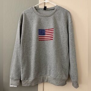 SHEIN Gray Crewneck Sweater with Flag Design